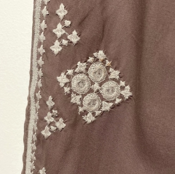 Sundance Wide Leg High Waist Drawstring Embroidered Pants Brown Size XL - Picture 5 of 15